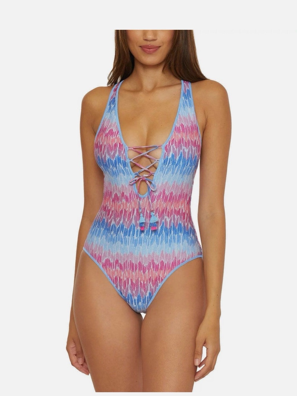 BECCA Pink & Blue Lace-Up One-Piece Swimsuit